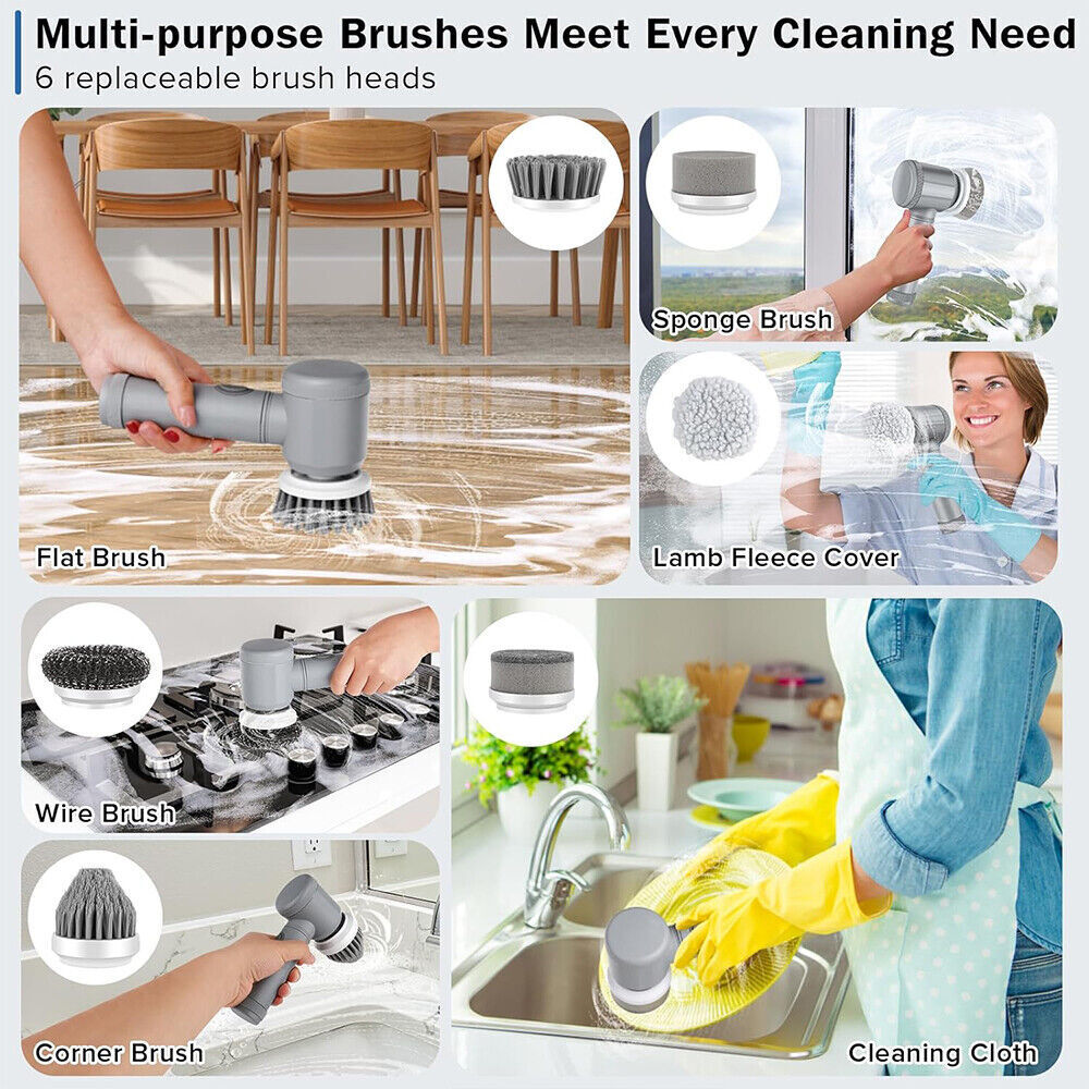 10Pcs Rechargeable Electric Cordless Spin Cleaning Scrubber