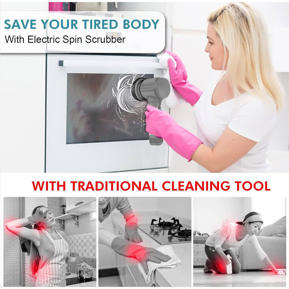 10Pcs Rechargeable Electric Cordless Spin Cleaning Scrubber
